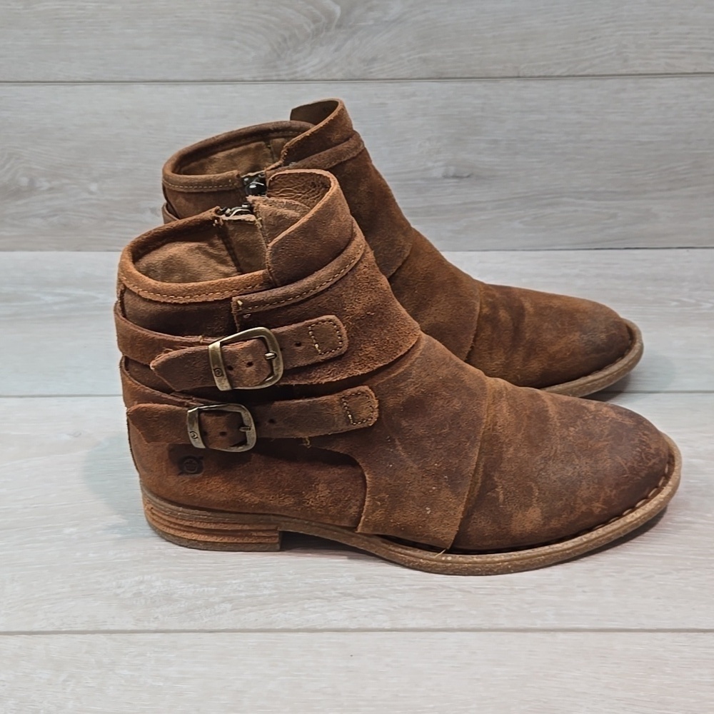 Born Women Ankle Leather Moto Buckle Boots Shoes Sz 8.5 - Picture 3 of 13